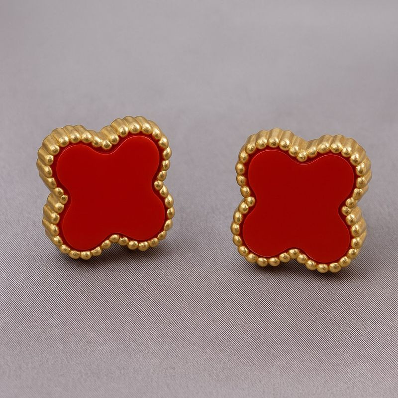 Серьги-пусеты Клевер красные 1J10240(CJJ)