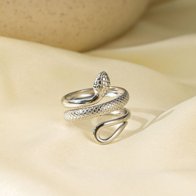 Серебристое стальное кольцо в форме змеи CJH16064