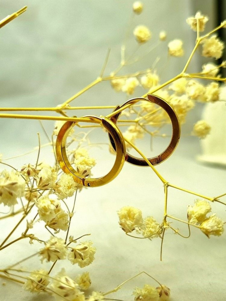 Стальные серьги-конго с напылением золотом большое кольцо J10271CJJ