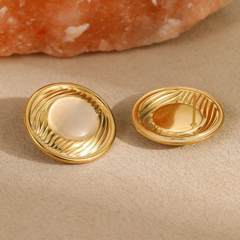 Серьги-пусеты круглые с перламутровой вставкой CJL83616