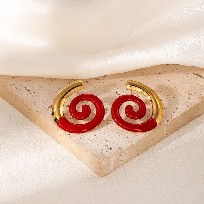 Серьги-пусеты Спирали с бордовой эмалью CJM68498