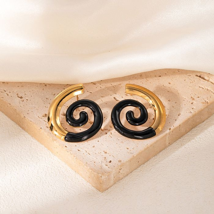 Серьги-пусеты Спирали с бордовой эмалью CJM68498