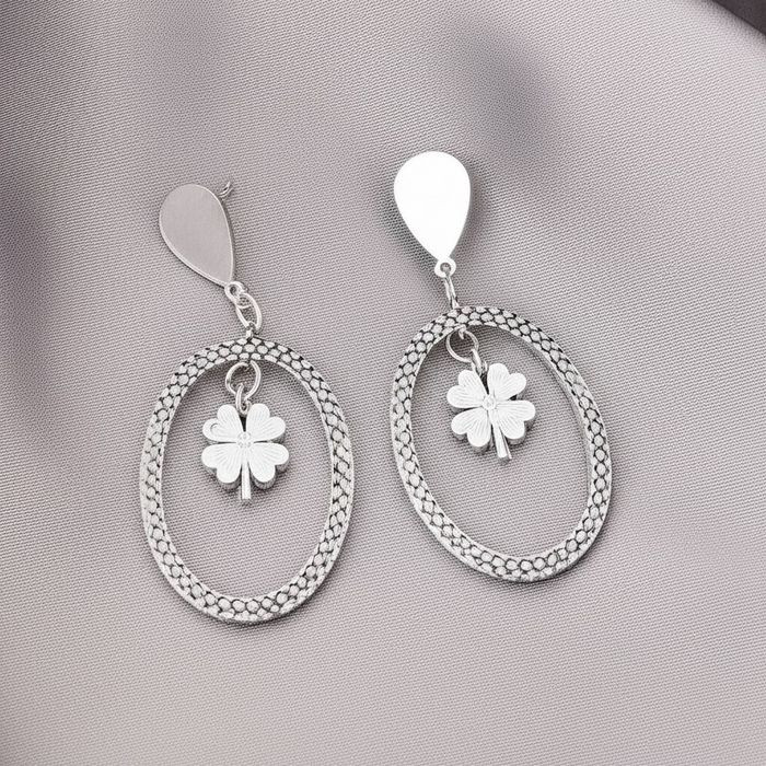 Стальные серьги-кольца с подвеской-клевером 1J10626CJJ