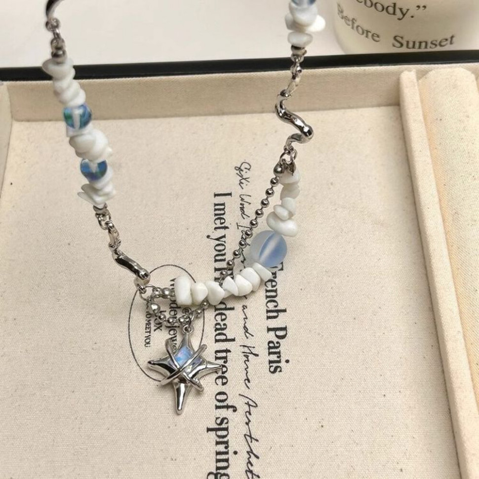 Комбинированное колье из стали с подвесками-звездами J11439CJJ Комбинированное колье из стали с подвесками-звездами J11439CJJ