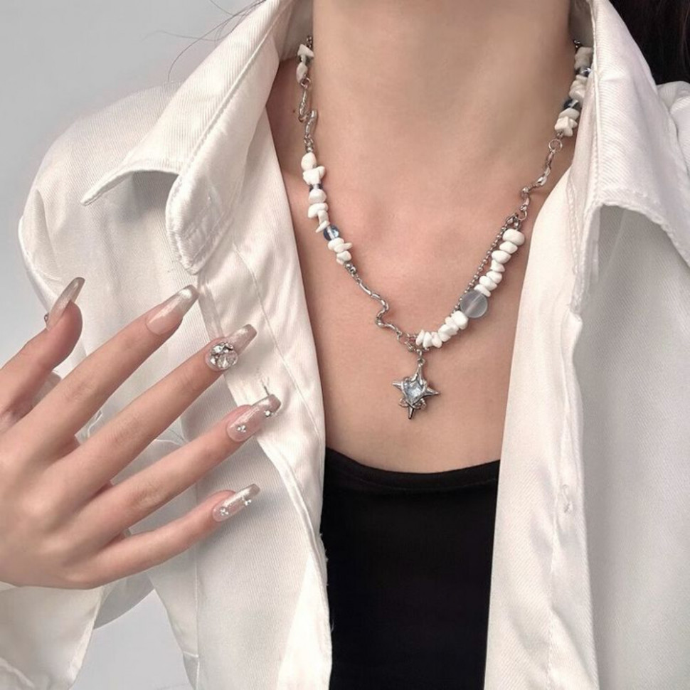 Комбинированное колье из стали с подвесками-звездами J11439CJJ Комбинированное колье из стали с подвесками-звездами J11439CJJ