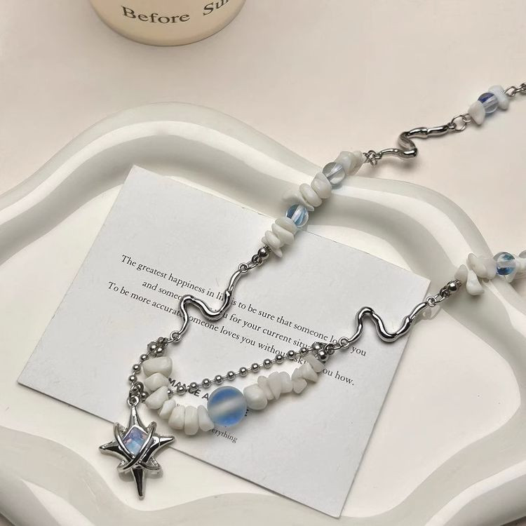 Комбинированное колье из стали с подвесками-звездами J11439CJJ Комбинированное колье из стали с подвесками-звездами J11439CJJ