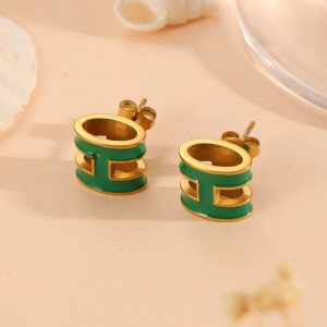 Серьги-пусеты Кольца с черной эмалью CJP55531