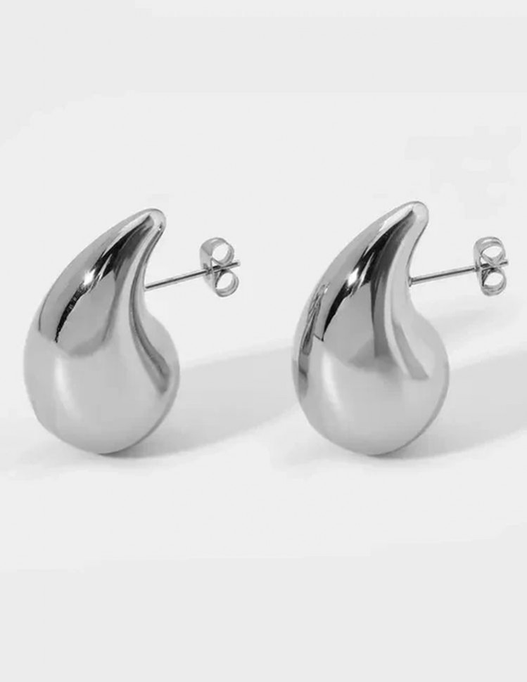 Серьги латунь с напылением платиной в виде капельки J10055CJJ