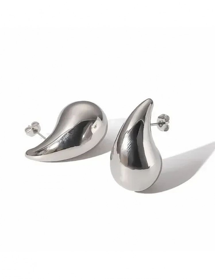 Серьги латунь с напылением платиной в виде капельки J10055CJJ