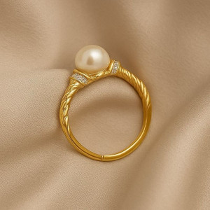 Кольцо из меди с жемчужиной на фактурном ободке 1J12245CJJ