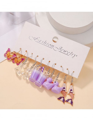 Набор ярких висячих серег с бабочками и флаконами в сиреневых тонах Z28909