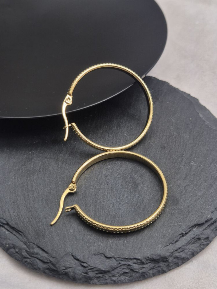 Серьги кольца из стали с напылением золотом J11540CJJ