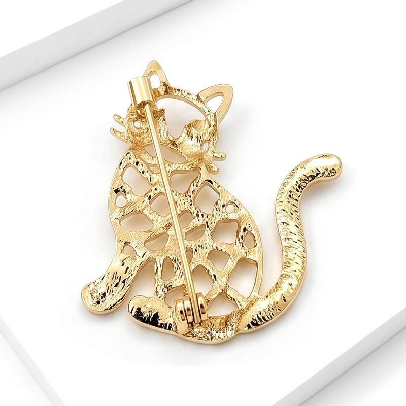 Серебряная брошь-кот со стразами ASUY81037