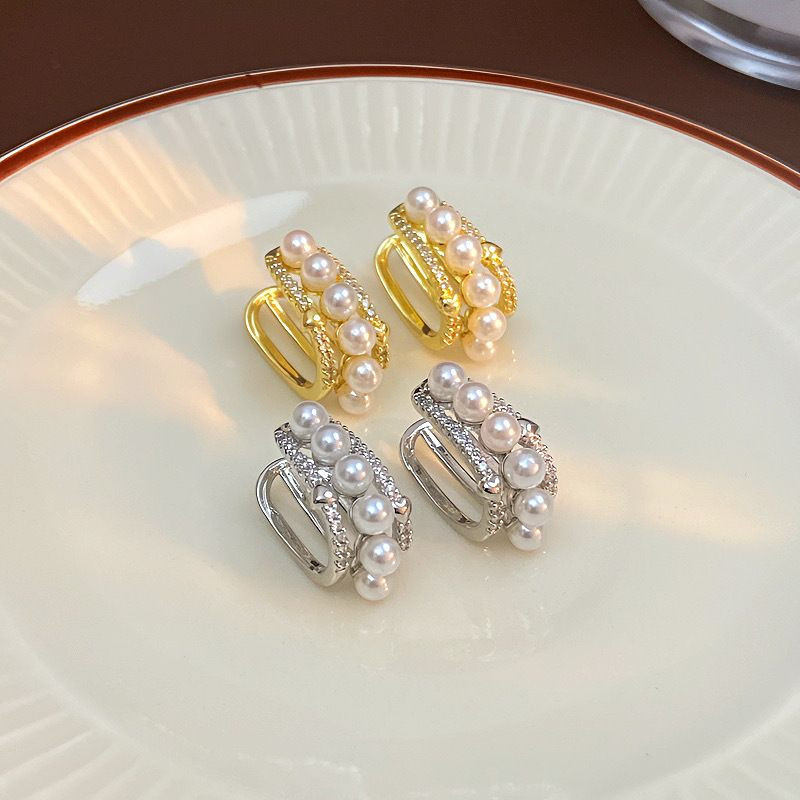 Тройные серьги-каффы с жемчугом CJL32451