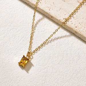 Золотистая цепочка с прямоугольным желтым кристаллом CJQ17665 Золотистая цепочка с прямоугольным желтым кристаллом CJQ17665