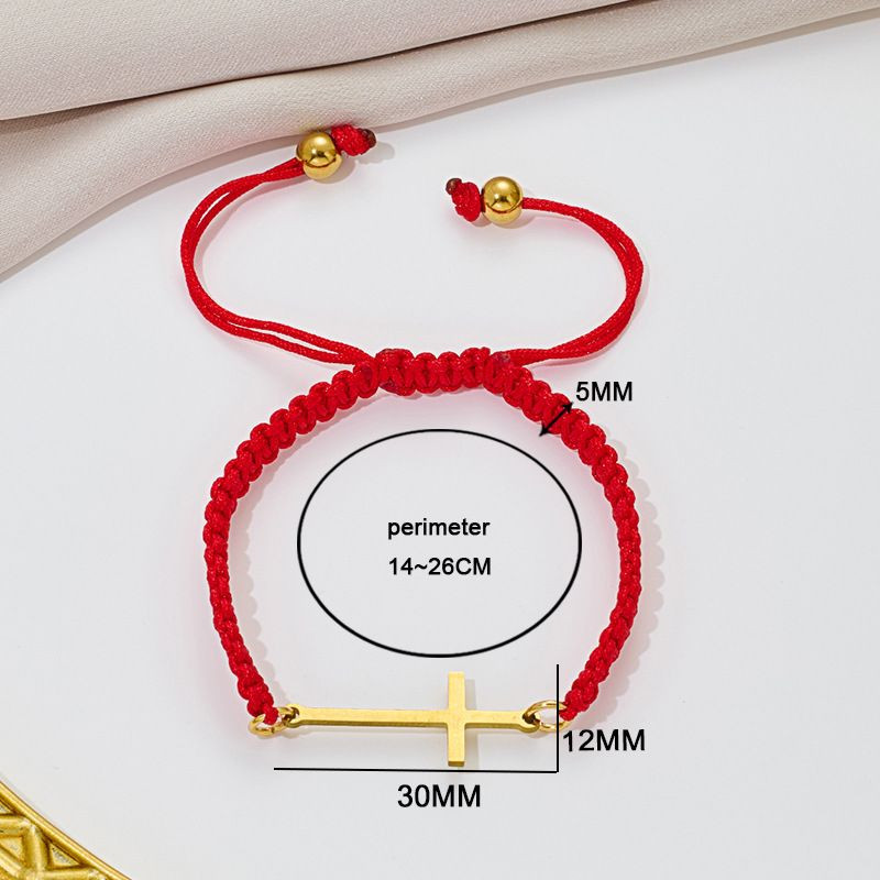 Браслет плетеная нить с длинным золотистым крестом CJQ65917