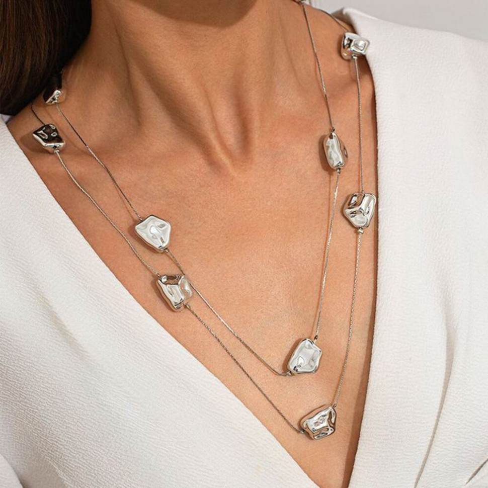 Длинная цепочка с геометрическими вставками из перламутра CJH22182 Длинная цепочка с геометрическими вставками из перламутра CJH22182