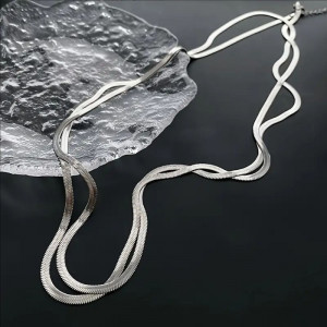 Многослойное колье из плоских цепочек змейка без вставок J10909CJJ Многослойное колье из плоских цепочек змейка без вставок J10909CJJ