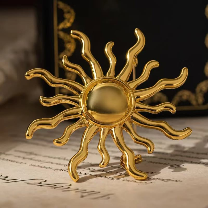 Брошь ювелирный сплав с напылением золотом солнце J11587CJJ