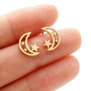 Золотистые серьги-пусеты Месяц и звезды CJJ17249