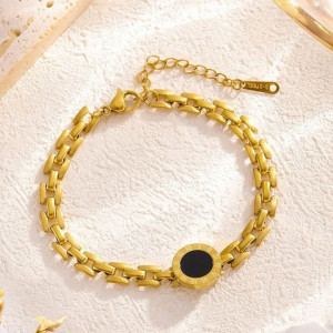 Браслет-цепочка со вставкой черная эмаль золото CJH37307 Браслет-цепочка со вставкой черная эмаль золото CJH37307