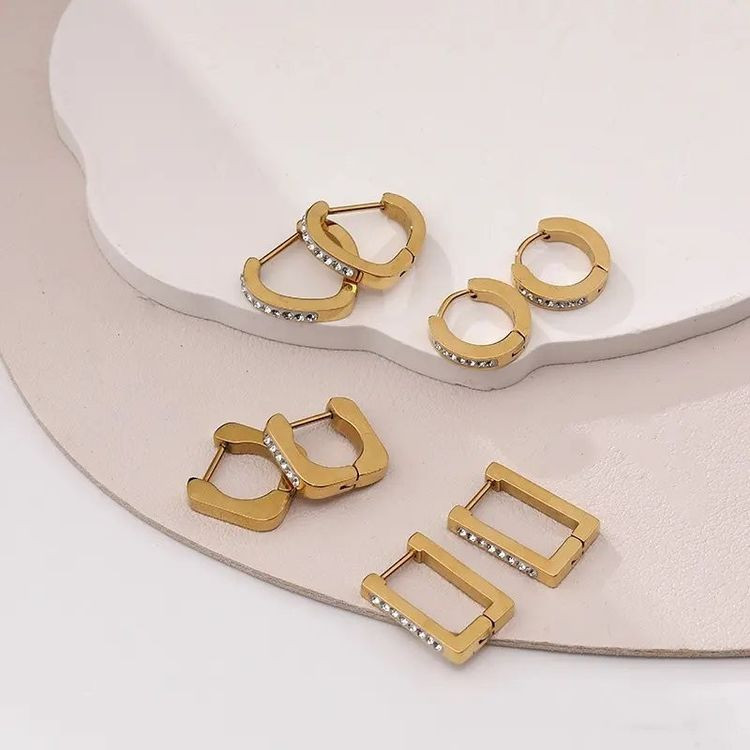 Стальные серьги-конго с напылением золотом сердце вставка стекло J10274CJJ