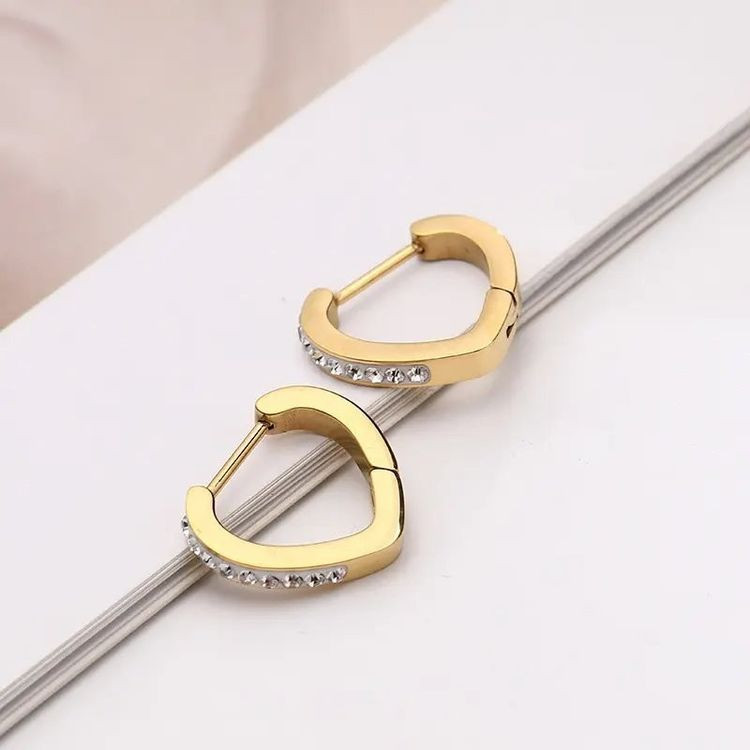 Стальные серьги-конго с напылением золотом сердце вставка стекло J10274CJJ