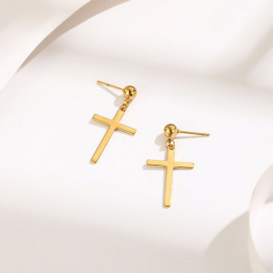 Золотистые висячие серьги Кресты CJH23995