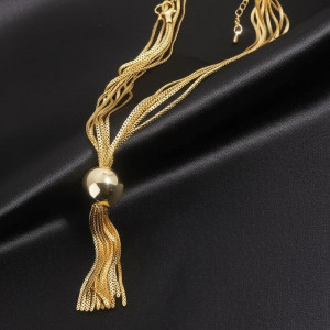 Золотистый длинный лариат с густыми кистями 1J11752CJJ Золотистый длинный лариат с густыми кистями 1J11752CJJ