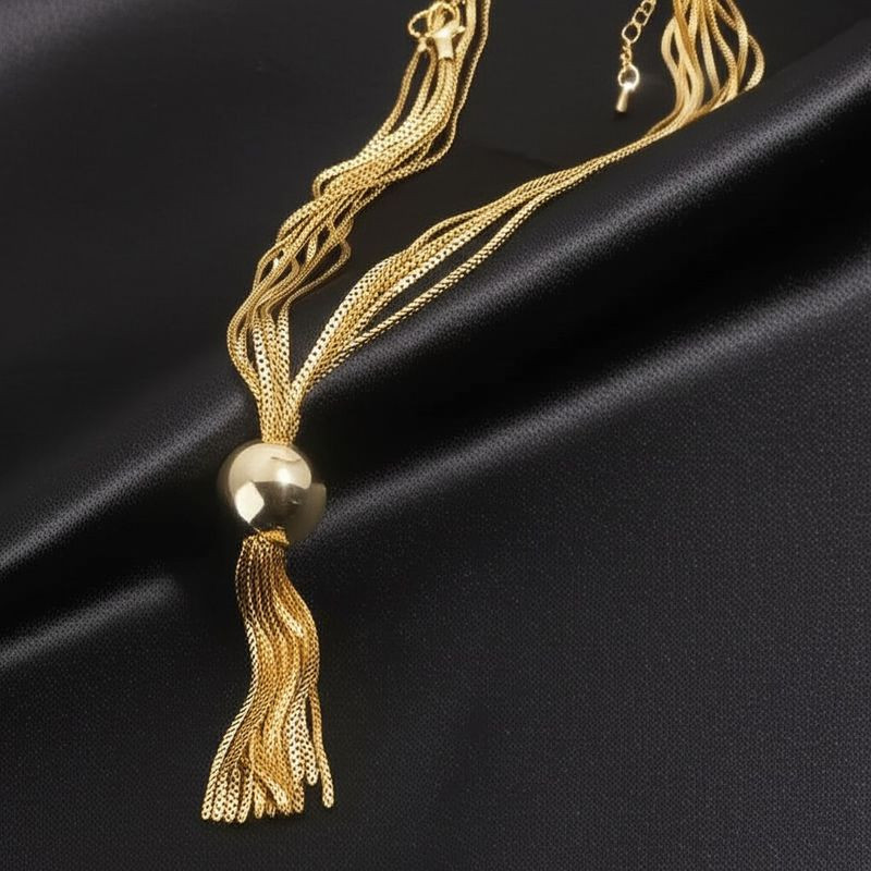 Золотистый длинный лариат с густыми кистями 1J11752CJJ