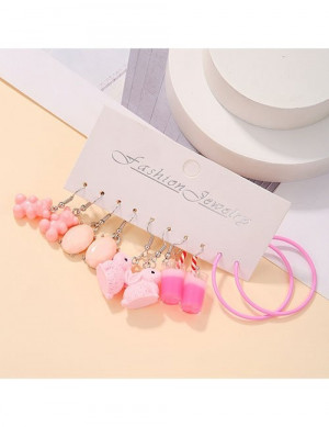 Набор детских розовых серег с мишками и сладостями Z28911