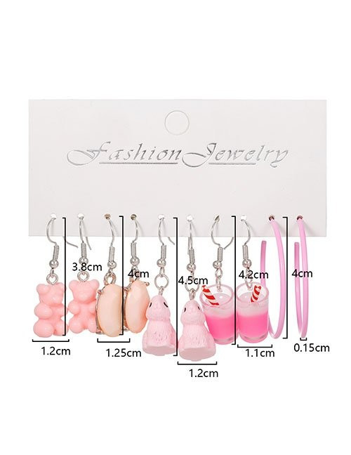 Набор детских розовых серег с мишками и сладостями Z28911 Набор детских розовых серег с мишками и сладостями Z28911