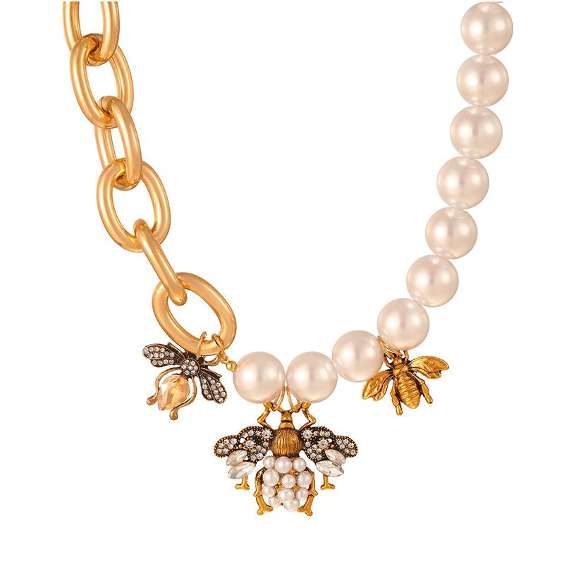 Массивная цепь с жемчугом и подвесками в форме пчел CJP42910