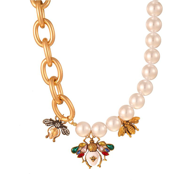 Массивная цепь с жемчугом и подвесками в форме пчел CJP42910