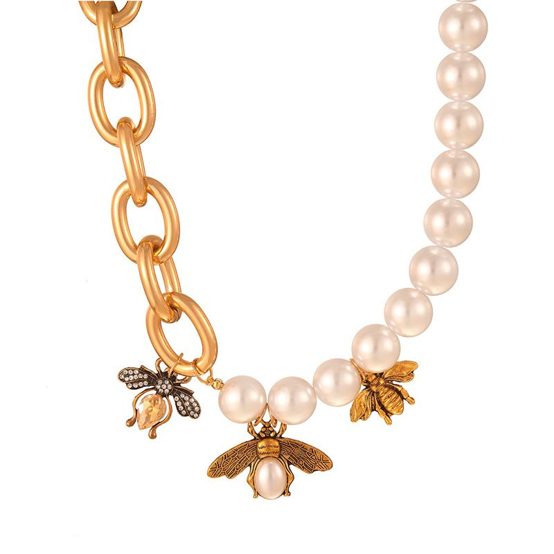 Массивная цепь с жемчугом и подвесками в форме пчел CJP42910