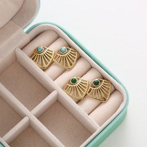 Серьги-пусеты Веера этнические с бирюзой CJL47077