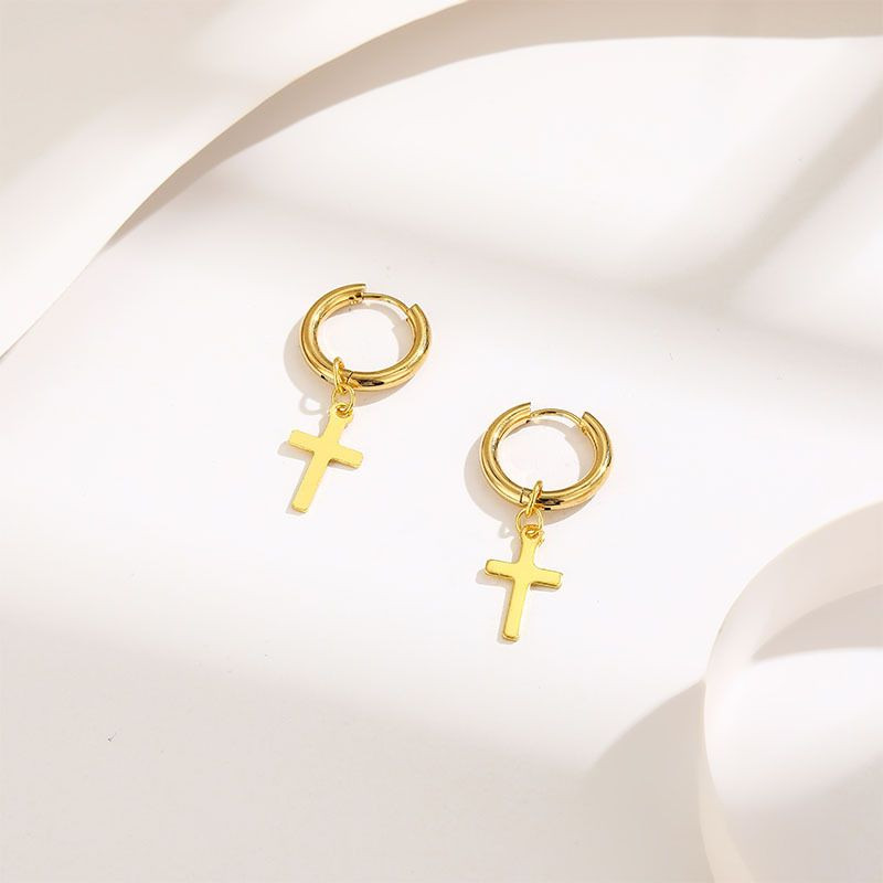 Золотистые серьги-конго с крестами CJH23980 Золотистые серьги-конго с крестами CJH23980