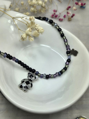 Бусы из черного бисера с подвеской в форме футбольного мяча J10757CJJ Бусы из черного бисера с подвеской в форме футбольного мяча J10757CJJ