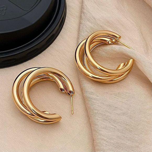 Серьги ювелирный сплав многослойные С-образной формой J11611CJJ Серьги ювелирный сплав многослойные С-образной формой J11611CJJ