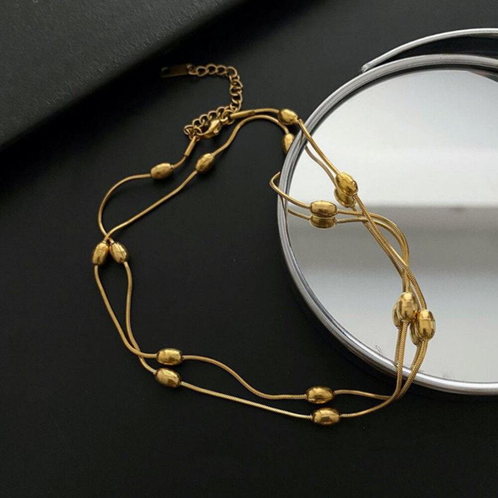 Браслет многослойный с золотистыми бусинами CJJ24291