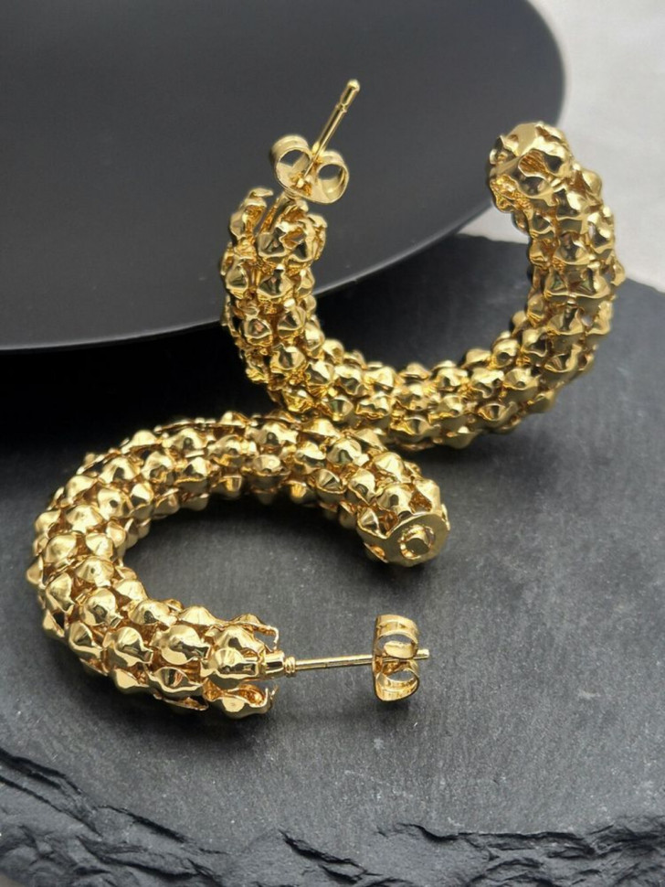Серьги-кольца конго из фактурных переплетенных стальных шариков J11543CJJ