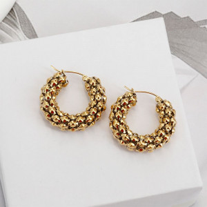 Серьги-кольца конго из фактурных переплетенных стальных шариков J11543CJJ
