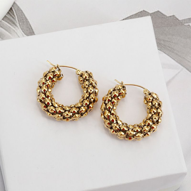 Серьги-кольца конго из фактурных переплетенных стальных шариков J11543CJJ