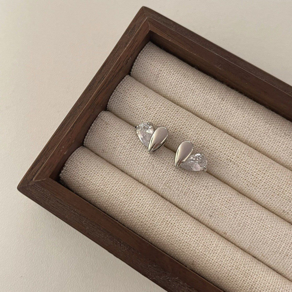 Серьги-гвоздики медь циркон напыление платиной 1J12506CJJ