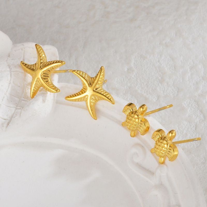 Серьги-пусеты Черепашки золотистые фактурные CJL35150