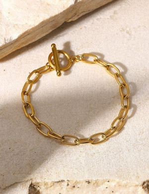 Браслет цепь из крупных звеньев с классическим замком тогл S89256