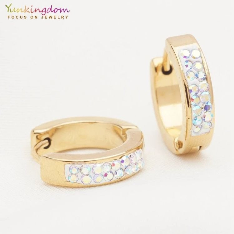 Стальные серьги-конго с напылением золотом вставка стекло J10276CJJ