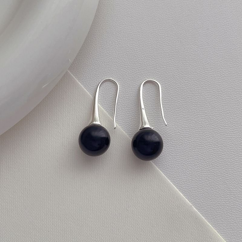 Серьги-петли с темным жемчугом N85478