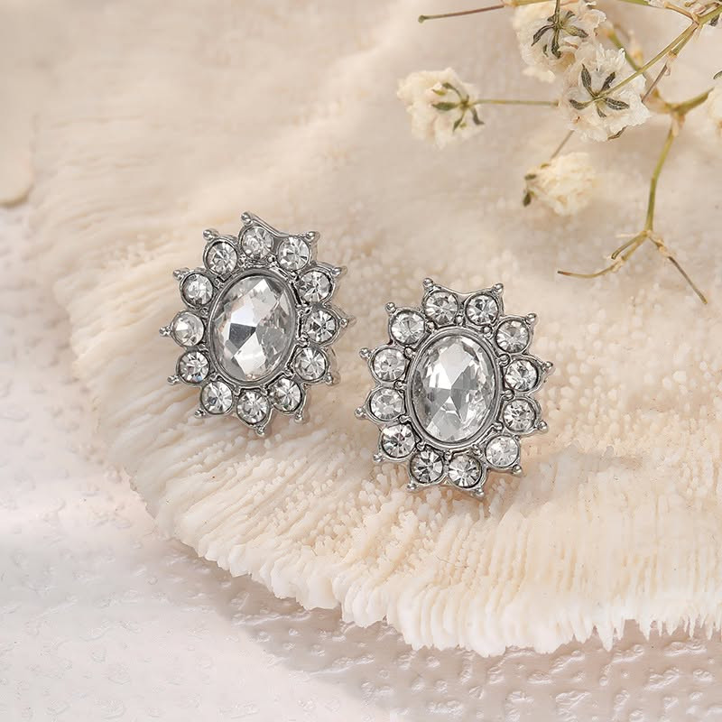 Овальные серьги-пусеты из ювелирного сплава со стразами 1J11554CJJ