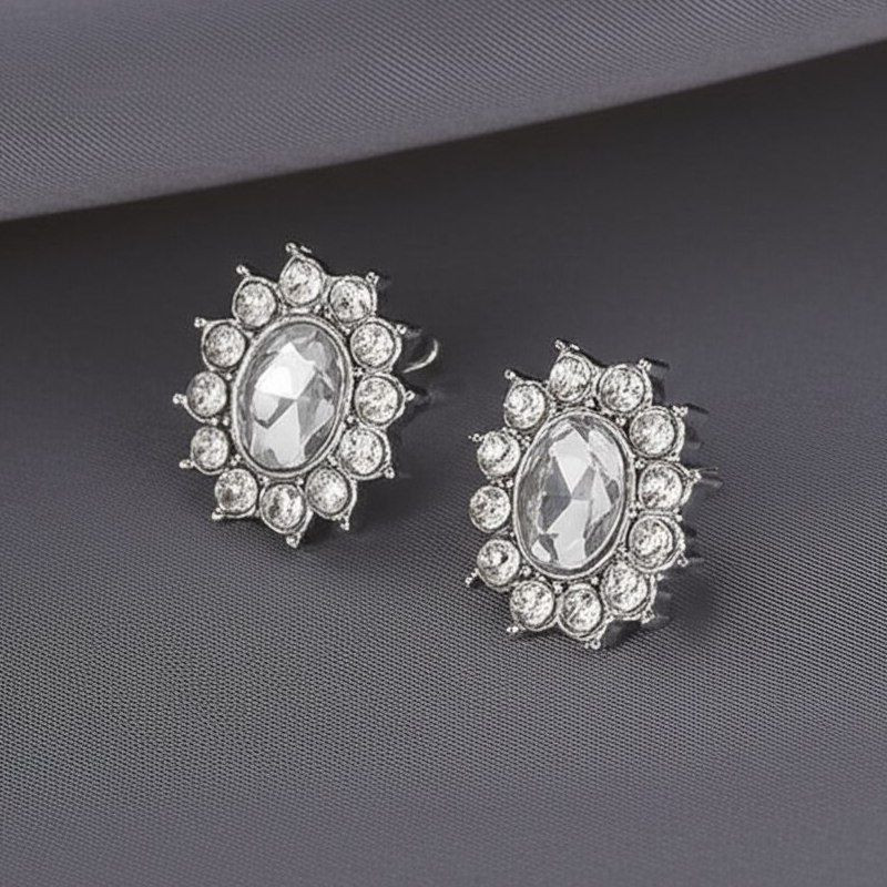 Овальные серьги-пусеты из ювелирного сплава со стразами 1J11554CJJ